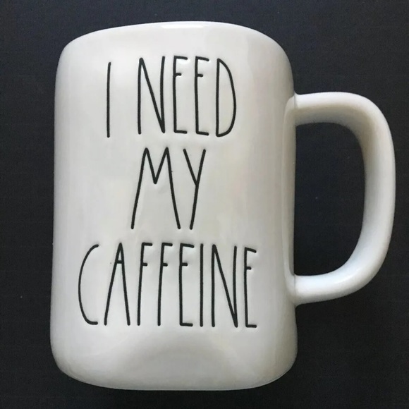 Rae Dunn By Magenta I NEED MY CAFFEINE White Ceramic Large Cup Mug Coffee Tea - Picture 1 of 7